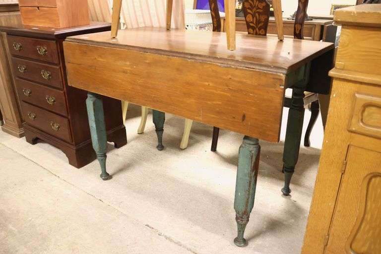 Antique Farmhouse Painted Drop Leaf Table with Scrub Top