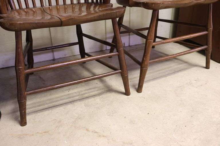Near Pair Antique Golden Oak Carved Armchairs, Splits to Seats