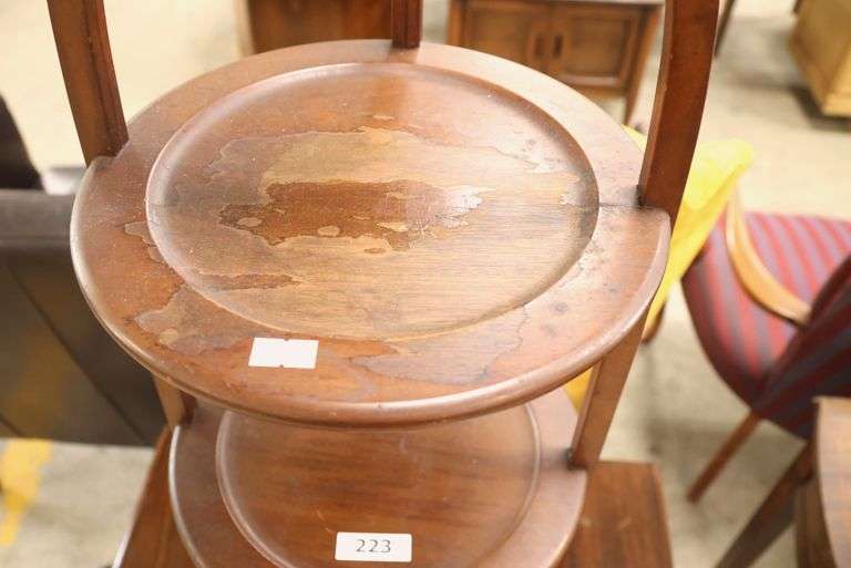Vintage Mahogany Three Tier Muffin Stand, Finish Wear