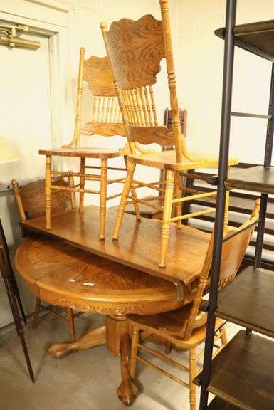 Modern Oak Dining Table and Four Pressed Back Chairs