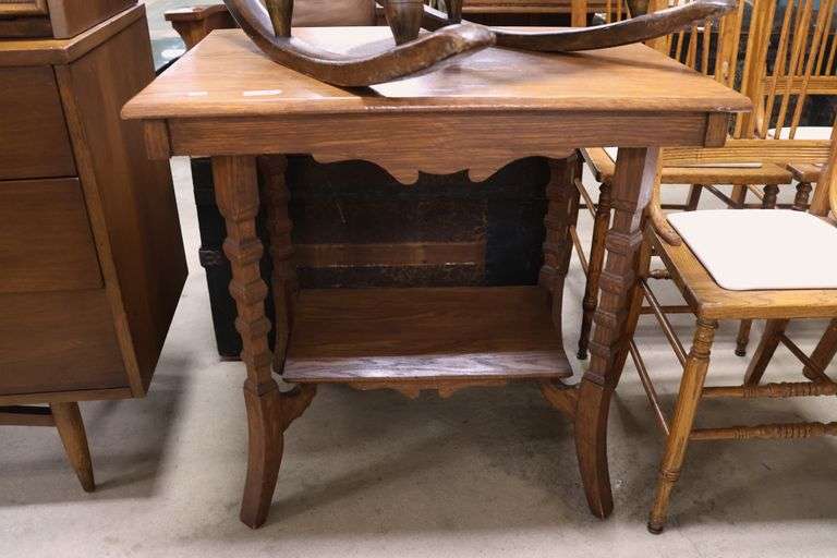 Antique Golden Oak Lamp Table