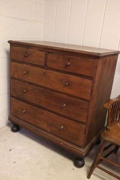 American Walnut Chest of Drawers on Ball Feet