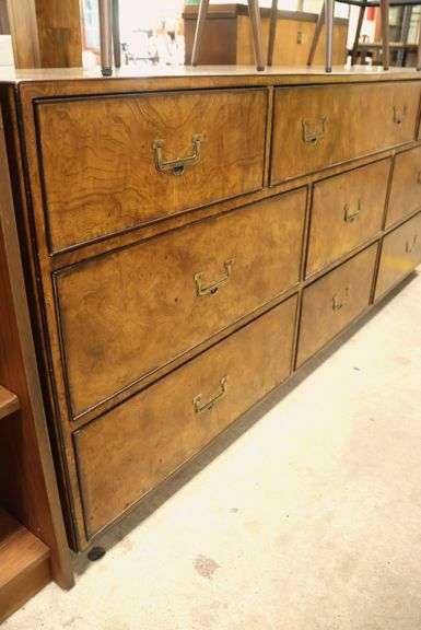 John Widdicomb MCM Burlwood Nine Drawer Dresser