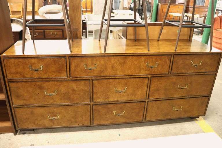 John Widdicomb MCM Burlwood Nine Drawer Dresser