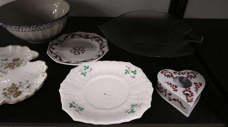 Lot of Clear Glass Serving Platters, Porcelain Dishes, 1976 Goblet Etc.