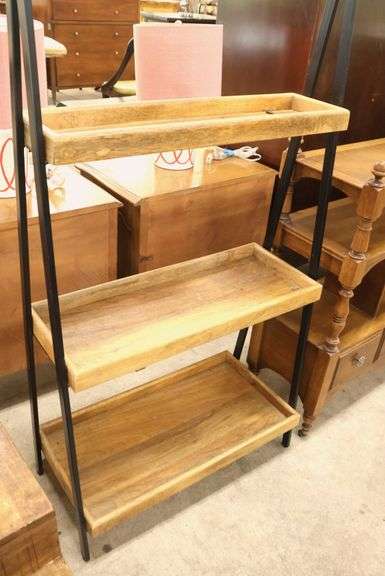 Modern Mango Wood and Metal Three Tier Shelf