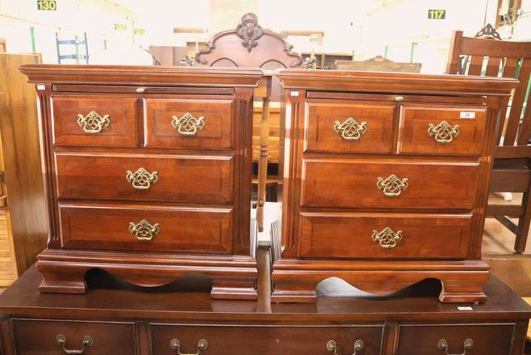 Pair Modern Banded Cherry Nightstands