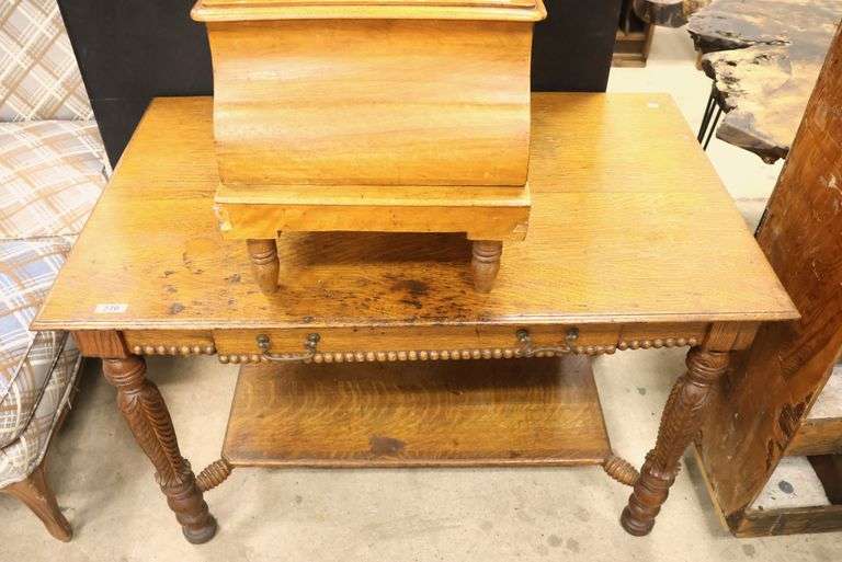 Antique Golden Oak Library Table Desk, Marks on Top