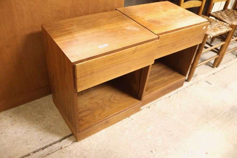 Pair MCM Walnut Nightstands, Chips and Wear