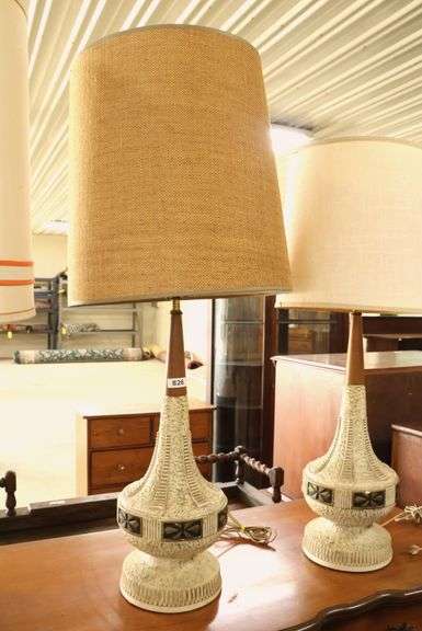 Pair MCM Plaster Lamps, Minor Chips