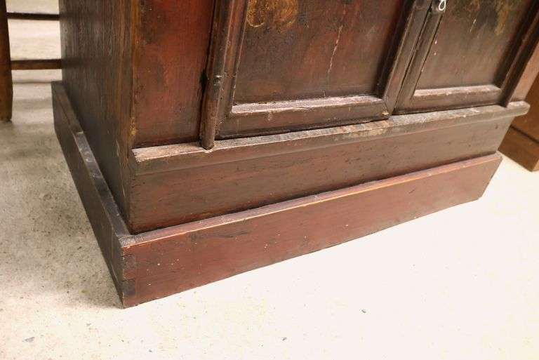 Asian Red Lacquer Floral Decorated Cupboard
