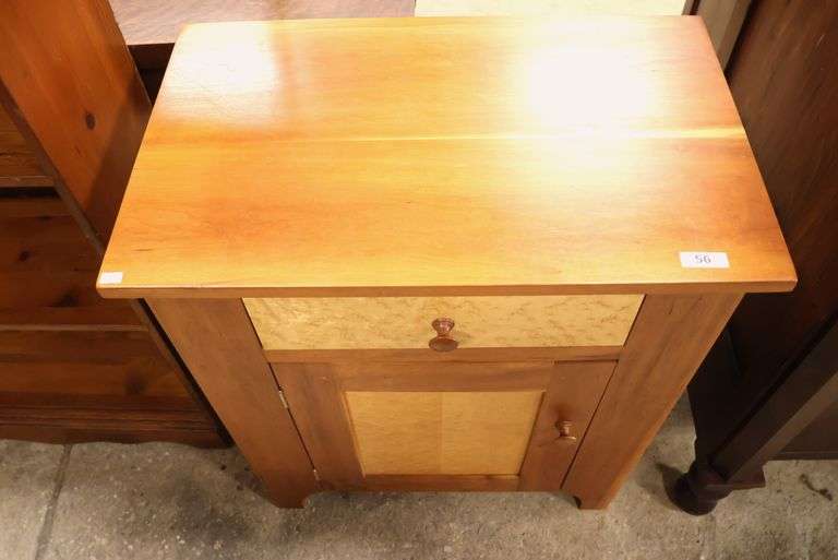 Cabinet-Made Cherry and Birdseye Maple Farmhouse Stand Marked Inside Drawer "K.L.R."