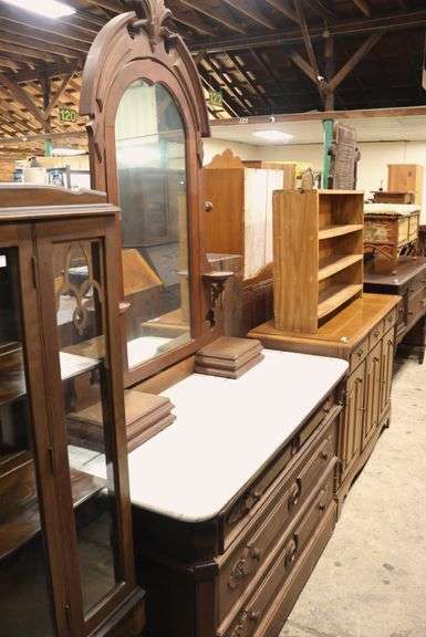 Victorian Marble Top Walnut Dresser with Mirror