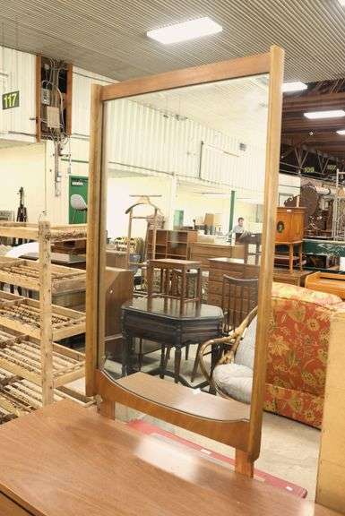 Bassett MCM Walnut and Laminate Nine Drawer Dresser with Mirror