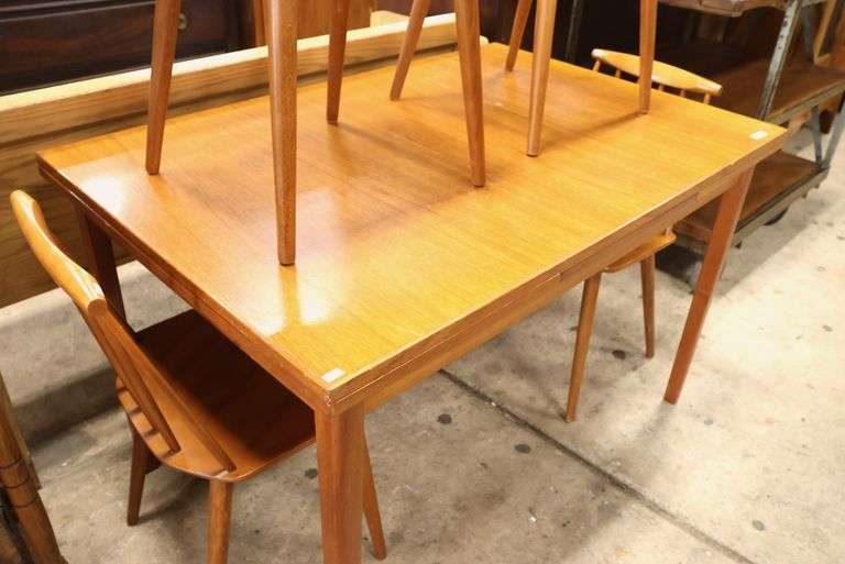 Danish MCM Teak Pop-Up Extension Table and Four Chairs