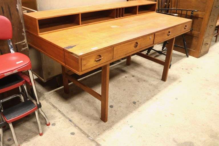 Peter Lovig Danish MCM Teak Writing Desk, Chips and Wear, One Pull Broken