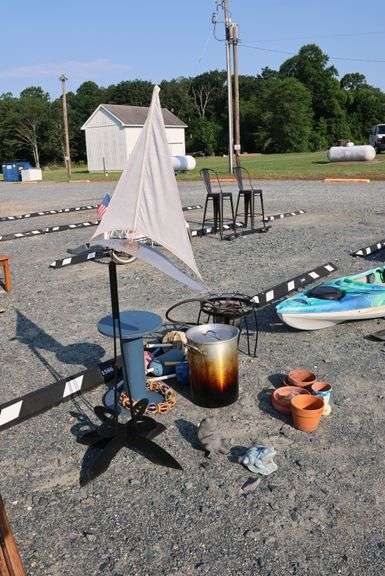 *NO STORAGE* 1566 Ship Weathervane, Propane Cooker and Pot, Flower Pots, Etc.