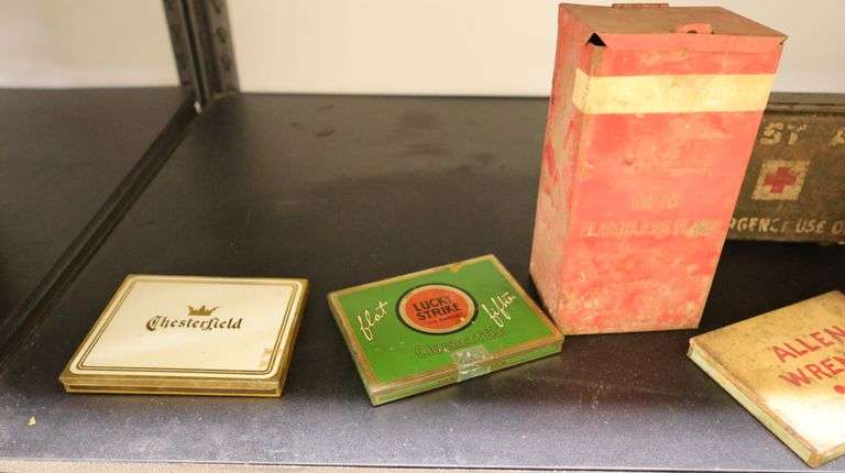 Lot of Vintage Cigarette Tins, 1st Aid Box, Ammo Cans Etc.