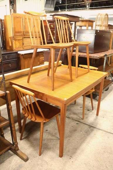 Danish MCM Teak Pop-Up Extension Table and Four Chairs
