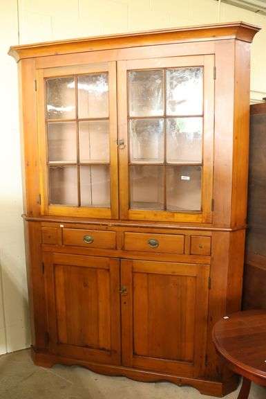 Pennsylvania Federal Poplar Two Piece Corner Cupboard