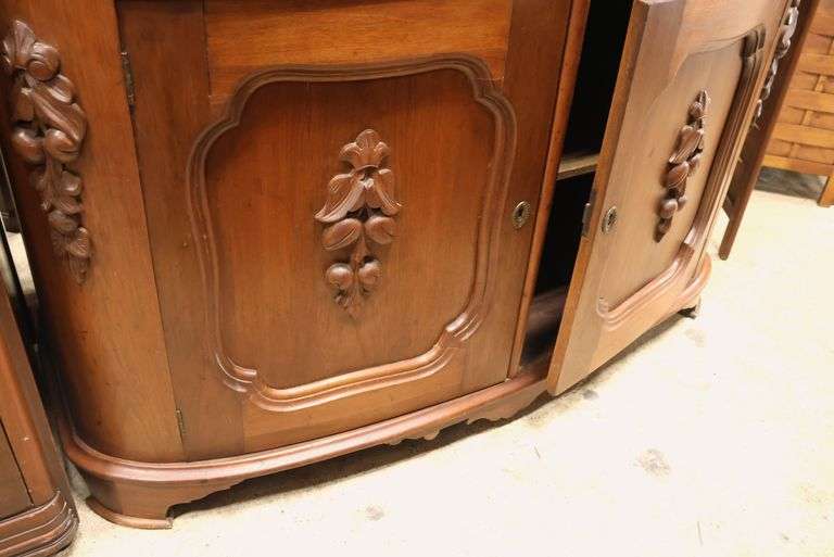 Victorian Marble Top Walnut Fruit Carved Server, Marble Broken