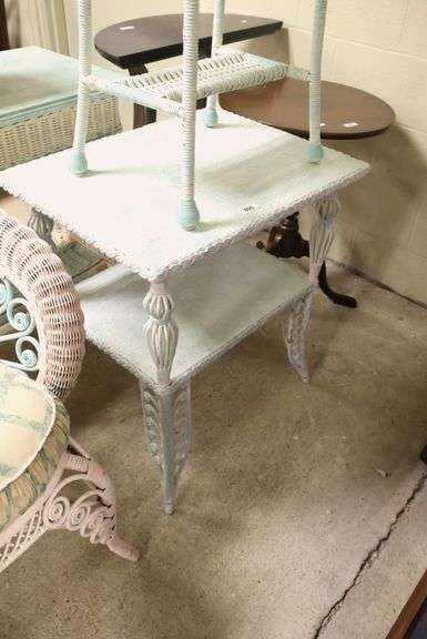 Painted Wicker Two Tier Stand