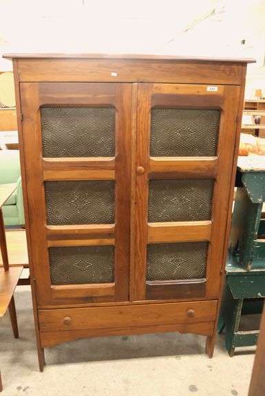 Antique Farmhouse Mixed Woods Punched Tin Pie Safe