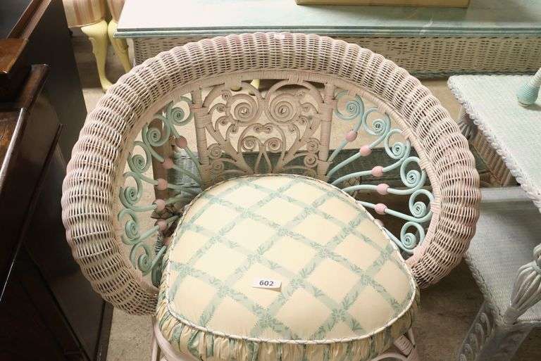 Painted Wicker Vanity Seat