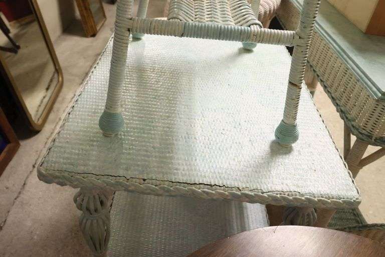 Painted Wicker Two Tier Stand
