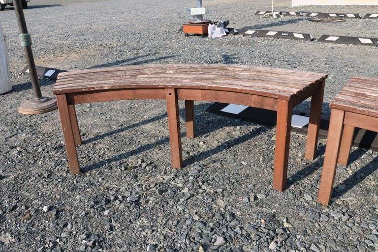 Pair of Teak Demi Lune Benches, Dry Finish