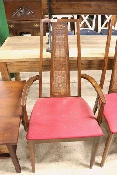 (4) MCM Cane Back Walnut Dining Chairs, As-Is