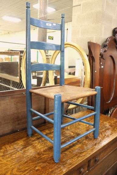 Pennsylvania Ladder Back Rush Seat Char in Later Blue Paint