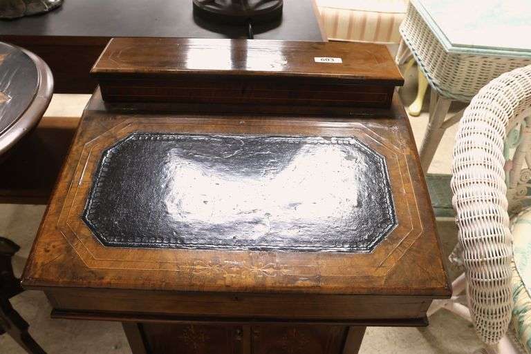 Victorian Inlaid Canterbury Desk, Veneer Damage