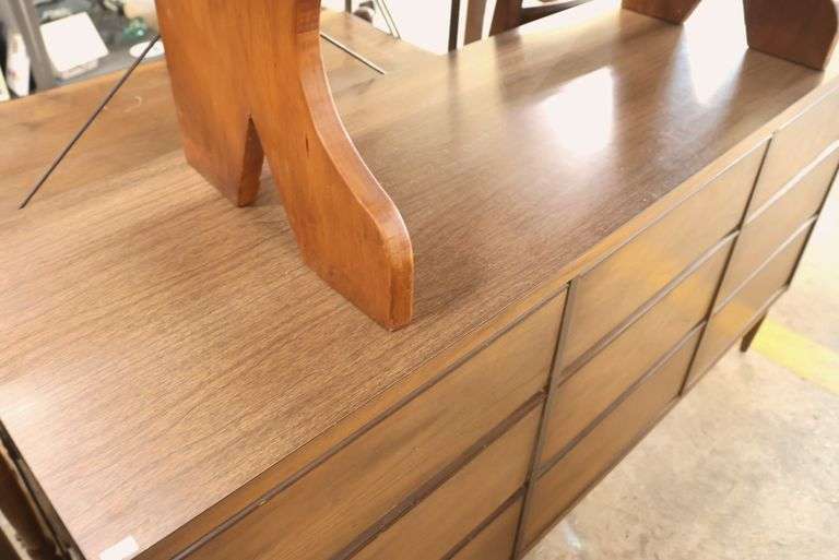 Broyhill MCM Walnut and Laminate Nine Drawer Dresser
