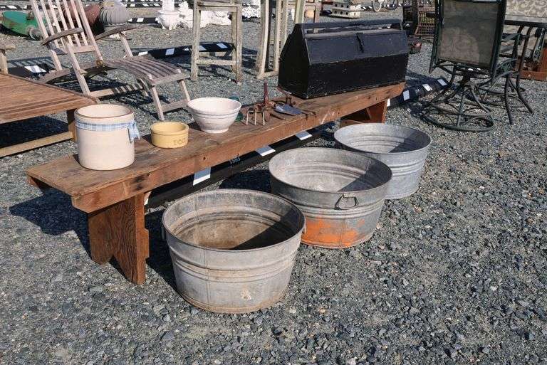 *NO STORAGE* Galvanized Wash Tubs, Farmhouse Bench, Etc.