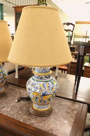 Pair Italian Maiolica Jars Mounted as Lamps, As-Is