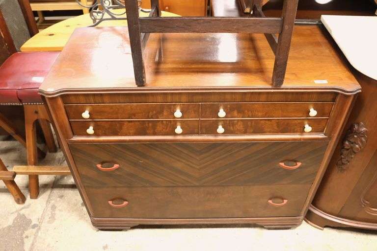 Art Deco Walnut Dresser with Bakelite Pulls, Minor Wear