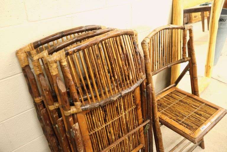 (4) MCM Scorched Bamboo Folding Chairs