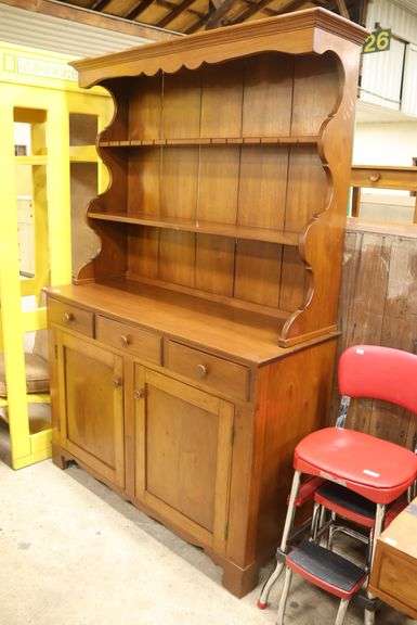Quality Cabinet-Made Walnut Two Piece Farmhouse Stepback Cupboard