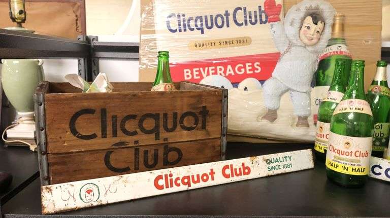 Lot of Vintage Clicquot Club Bottles, Advertising & Shipping Crate