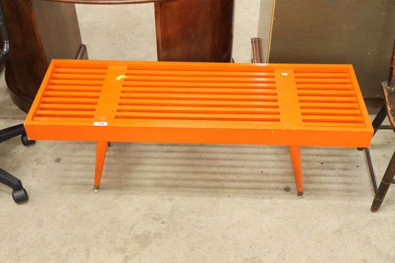MCM Orange Slat Bench, Minor Wear