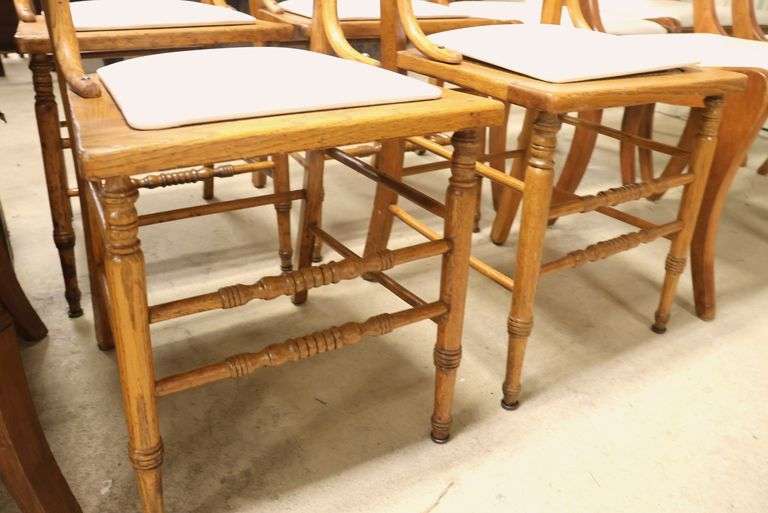 (4) Antique Golden Oak Pressed Back Chairs