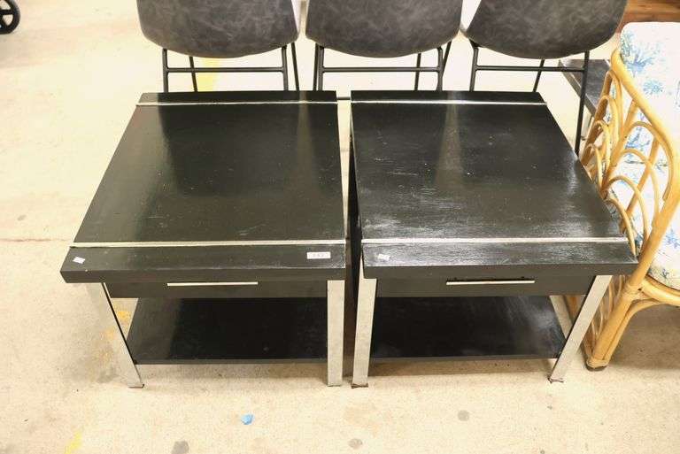 Pair Lane MCM Black and Chrome End Tables