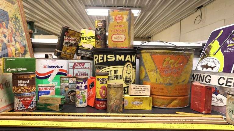 Vintage Advertising Lot, Boxes, Tins, Signs, Yard Sticks Etc.