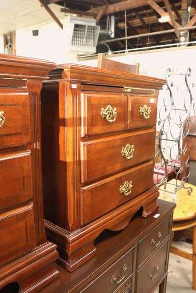 Pair Modern Banded Cherry Nightstands