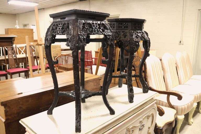 Chinese Marble Top Carved Hardwood Stand