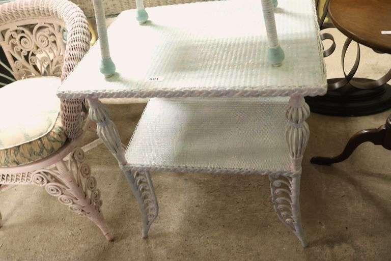 Painted Wicker Two Tier Stand
