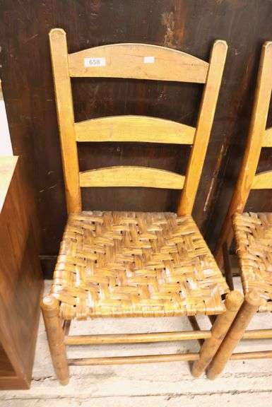 (6) Antique Splint Seat Ladder Back Chairs
