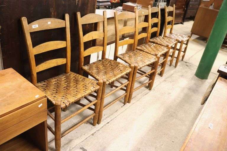 (6) Antique Splint Seat Ladder Back Chairs