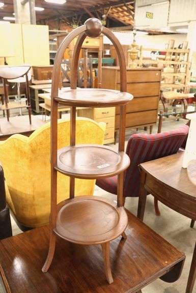 Vintage Mahogany Three Tier Muffin Stand, Finish Wear
